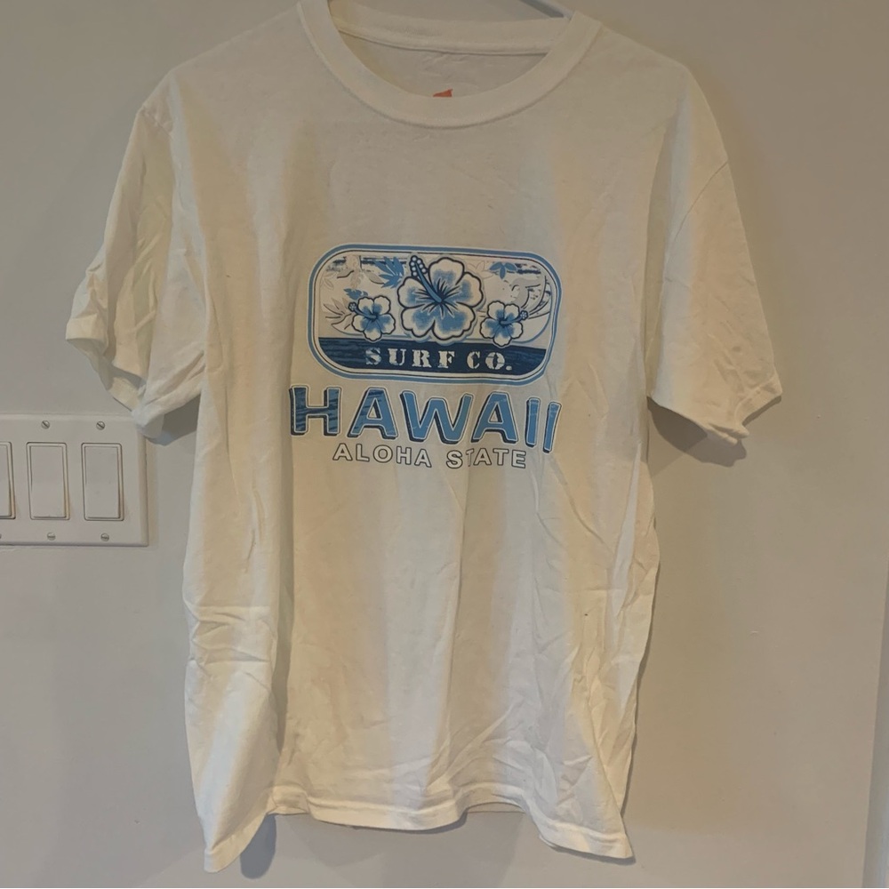Hawaii Surf Co Hanes White Short Sleeve Tee Mens Medium M Shirt Logo Floral